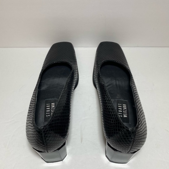 Stuart Weitzman Black Leather Square Toe Heels Pumps.Size 7.5 - Picture 6 of 15